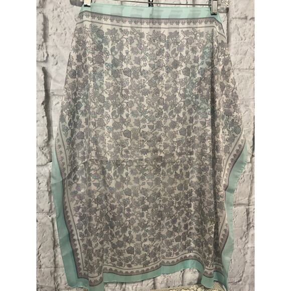 Silken Polyester By Berkshire Vintage Scarf Green Pink Floral - Picture 3 of 9